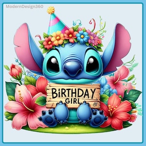 Stitch Birthday Girl Png,Ensemble d'images de haute qualité prêtes à imprimer,Téléchargement instantané,Format Png, Anniversaire Png,Bundle png,Png tendance