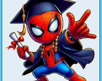 Cute Spidey Diploma, Graduation Watercolor Splash, Clipart Images, Graphics and Artwork, Rainbow Aesthetic, PNG Superhero Movie Images
