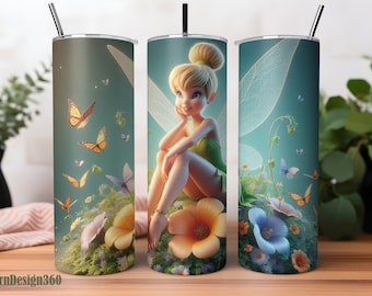 3D Tinkerbell Tumbler Wrap, Princess Tumbler Wrap Sublimation Design PNG, 20oz Skinny Straight Tinkerbell Tumbler Wrap