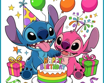 Stitch and Angel Birthday PNG, Stitch and Angel clipart, Stitch and Angel png, transparent design, instant download