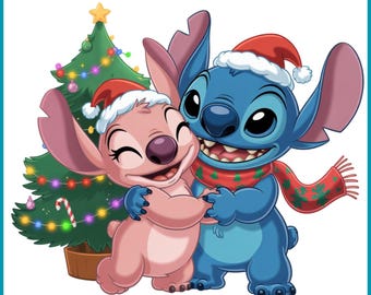 Stitch i Anioł png, Stitch i Anioł Boże Narodzenie, Stitch miłosny projekt, Stitch i Anioł Boże Narodzenie png, natychmiastowe pobieranie