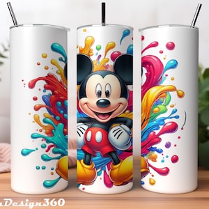Mickey Mouse Tumbler Wrap PNG | 20 oz Watercolor Splash Digital Design | mickey mouse tumbler wrap png  | Instant Digital PNG Download