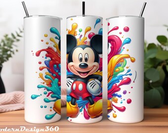 Mickey Mouse Tumbler Wrap PNG | 20 oz Watercolor Splash Digital Design | mickey mouse tumbler wrap png  | Instant Digital PNG Download