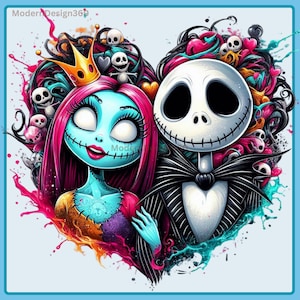 Jack and Sally Heart Watercolor Splash | Clipart Images | Graphics and Artwork | Rainbow Aesthetic | PNG Christmas Nightmare Images