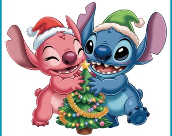 Stitch i Anioł png, Stitch i Anioł Boże Narodzenie, Stitch miłosny projekt, Stitch i Anioł Boże Narodzenie png, natychmiastowe pobieranie