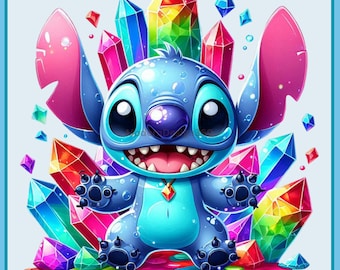 Stitch Gemstone Crystals Watercolor Splash | Clipart Images | Graphics and Artwork | Rainbow Aesthetic | PNG Cute Character Images