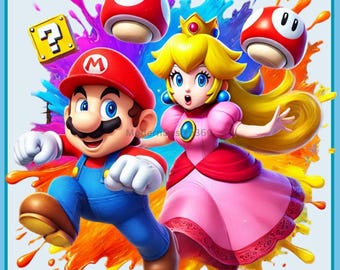 スーパーマリオの誕生日クリップアート：水彩スプラッシュPNG