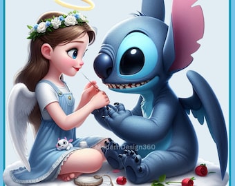 Stich und Engel Herz PNG, Clipart-Bilder, Stich und Engel PNG, Stich und Engel Clipart, Regenbogen Ästhetik, PNG Cute Stitch Bilder