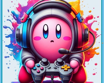 Kirby Gamer Acuarela Splash / Imágenes prediseñadas / Gráficos y obras de arte / Estética del arco iris / PNG Imágenes de personajes lindos