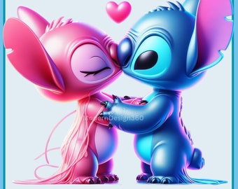 Stich und Engel Herz Aquarell PNG, Stich und Engel Clipart, Stich PNG, Clipart-Bilder, Regenbogen Ästhetik, PNG süße Stich Bilder