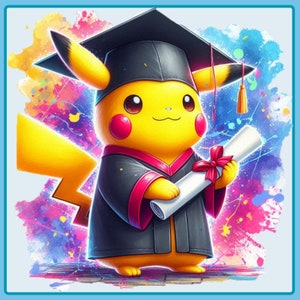 Pikachu Diploma Acuarela Splash, Imágenes Prediseñadas, Gráficos y Obras de Arte, Estética Arco Iris, PNG Lindas Imágenes de Graduación Pokemon, Pikachu PNG