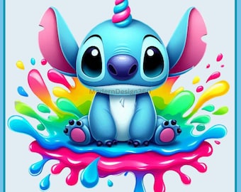 Leuke Stitch Unicorn-waterverfplons | Clipart-afbeeldingen | Digitaal ontwerp PNG-bestand voor sublimatie | Hoge resolutie | Direct downloaden