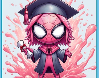 Spidey Girl Diploma Watercolor Splash, Clipart Images,Superhero diploma, Graphics and Artwork, Rainbow Aesthetic, PNG Superhero Movie Images