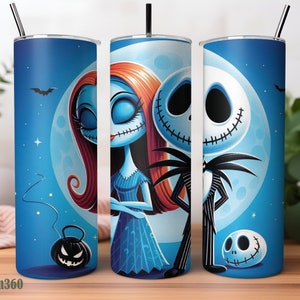 Jack en Sally 20 Oz Tumbler Wrap, Tumbler Design, Sublimatie Wraps, Schattige PNG-personagesafbeeldingen, Digitaal downloadbestand