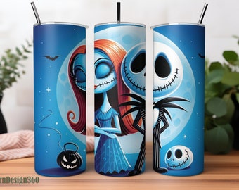 Envoltorio para vaso de 20 oz de Jack y Sally, diseño de vaso, envoltorios de sublimación, imágenes PNG de personajes lindos, archivo de descarga digital