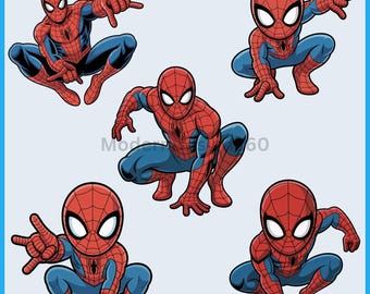 Pakiet clipartów PNG Spiderman, pozy superbohaterów, przezroczyste tła (pobieranie cyfrowe)