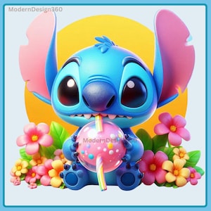 Stitch Bubble Flowers PNG , Clipart Images, Digital design PNG file for sublimation, High Resolution, Instant Digital PNG Download