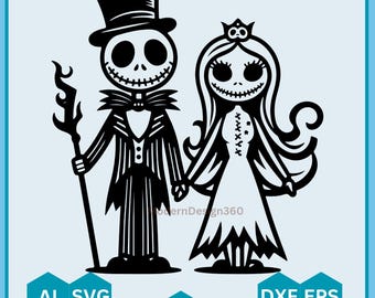 Jack and Sally Svg |  Jack Skellington svg | Nightmare svg | Jack smile face svg | Transparent Background | Digital Download File