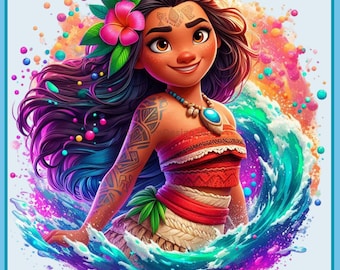 4 PNG Moana Splash and Watercolor Digital design PNG file for sublimation - High Resolution -Instant Digital PNG Download
