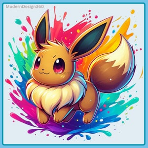 Eevee Watercolor Splash | Clipart Images | Graphics and Artwork | Rainbow Aesthetic | PNG Cute Little Monster Images | Digital Download