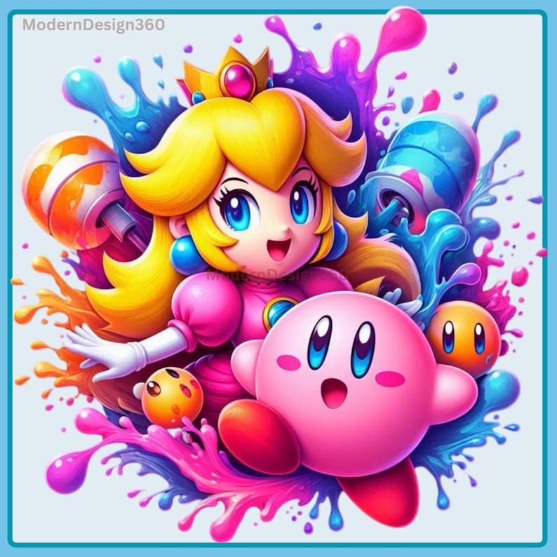 Peach and Kirby Watercolor Splash Clipart Images Graphics and Artwork ...