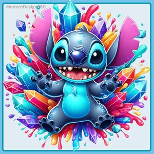 Stitch Gemstone Crystals Watercolor Splash | Clipart Images | Graphics and Artwork | Rainbow Aesthetic | PNG Cute Character Images
