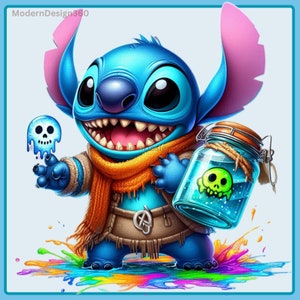 Stitch Ghost Jar Watercolor Splash | Clipart Images | Graphics and Artwork | Rainbow Aesthetic | PNG Cute Halloween Images