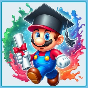 Salpicadura de acuarela de graduación del diploma de Mario, Imágenes Prediseñadas, Gráficos e ilustraciones, Estética del arco iris, Imágenes prediseñadas de Mario, Imágenes de juegos PNG