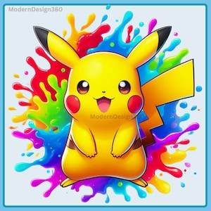 4 PNG Pikachu Splash and Watercolor Digital design PNG file for sublimation - High Resolution -Instant Digital PNG Download