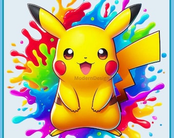 4 PNG Pikachu Splash and Watercolor Digital design PNG file for sublimation - High Resolution -Instant Digital PNG Download