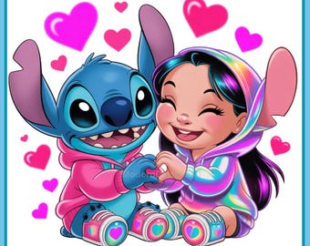 1 PNG Love Lilo and Stitch Neon, Obrazy clipart, Cyfrowy projekt PNG do sublimacji, Wysoka rozdzielczość, Natychmiastowe pobieranie cyfrowego PNG