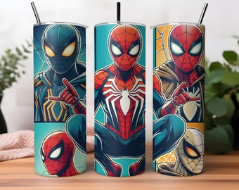 Spiderman Tumbler Wrap PNG, 20 oz Watercolor Splash Digital Design - High Resolution - Instant Digital PNG Download