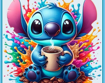 Salpicadura de acuarela de café de puntada, imágenes prediseñadas, gráficos y obras de arte, estética del arco iris, imágenes de personajes lindos PNG