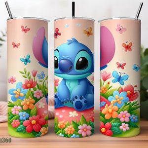 Magic Stitch Floral Watercolor Tumbler, 20oz Skinny Tumbler, Stitch Floral Tumbler Wrap, Sublimation Design, PNG Digital File