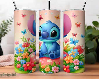 Vaso de acuarela con diseño floral y puntada mágica, vaso estrecho de 20 oz, envoltura para vaso con diseño floral y puntada, diseño de sublimación, archivo digital PNG