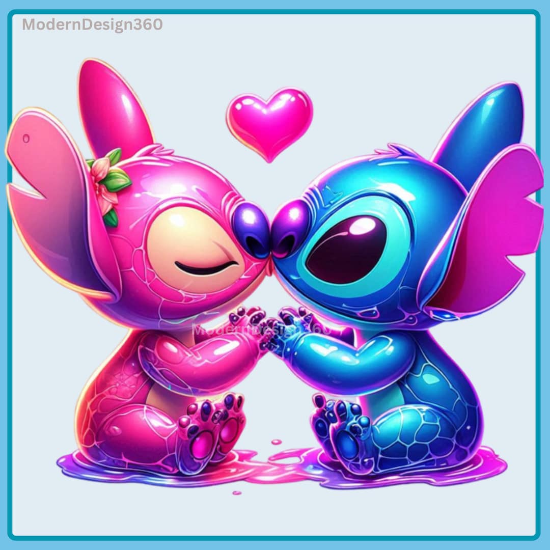 Stitch and Angel Heart Watercolor PNG, Stitch and Angel Clipart, Stitch