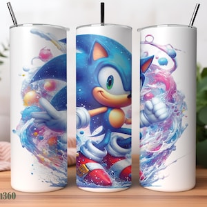 Sonic The Hedgehog Tumbler Wrap PNG, 20 oz Watercolor Splash Digital Design - High Resolution - Instant Digital PNG Download