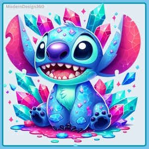 Stitch Gemstone Crystals Watercolor Splash | Clipart Images | Graphics and Artwork | Rainbow Aesthetic | PNG Cute Character Images