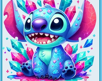 Stitch Gemstone Crystals Watercolor Splash | Clipart Images | Graphics and Artwork | Rainbow Aesthetic | PNG Cute Character Images