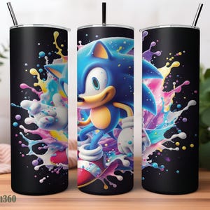Sonic The Hedgehog Tumbler Wrap PNG, 20 oz Watercolor Splash Digital Design - High Resolution - Instant Digital PNG Download
