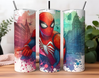 Spiderman Tumbler Wrap, 20oz Tumbler, Superhero Tumbler Wrap, Spiderman Watercolor Design PNG, Tumbler Sublimation, Digital File