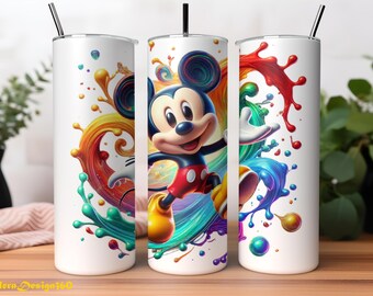Mickey Mouse Tumbler Wrap PNG | 20 oz Watercolor Splash Digital Design | mickey mouse tumbler wrap png | Instant Digital PNG Download