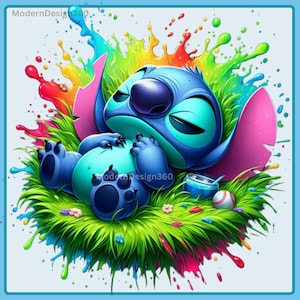 Stitch Nap Watercolor Splash, Clipart Images, Graphics and Artwork, Rainbow Aesthetic, PNG Cute Stitch Images