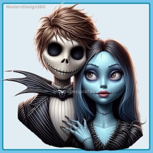 Jack and Sally Watercolor Splash, Clipart Images, Graphics and Artwork, Rainbow Aesthetic, PNG Christmas Nightmare Images