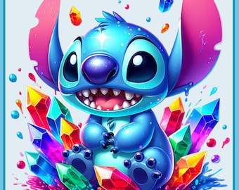 Stitch Gemstone Crystals Watercolor Splash | Clipart Images | Graphics and Artwork | Rainbow Aesthetic | PNG Cute Character Images