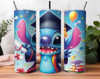 Stitch Graduation Tumbler wrap, Colorful Cartoon Tumbler Wrap, 20oz Skinny Tumbler Wrap, Tropical Beach Tumbler, Sublimating PNG, STD