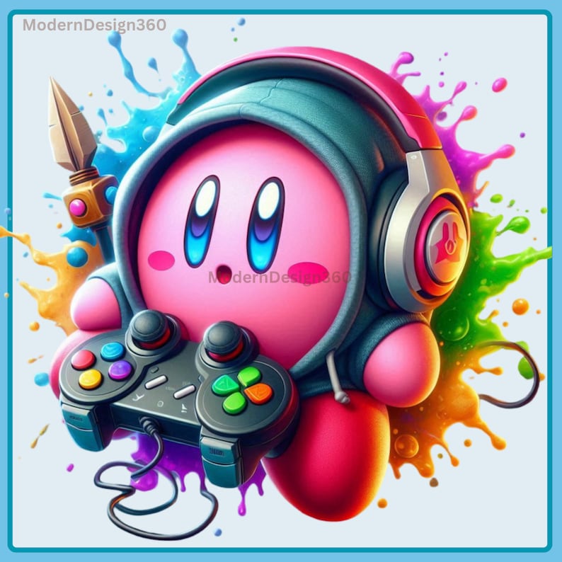 Kirby Gamer Watercolor Splash Clipart Images Graphics and Artwork