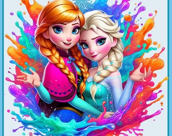Anna and Elsa Watercolor Splash | Clipart Images | Graphics and Artwork | Rainbow Aesthetic | PNG Frozen Images