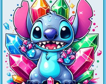 Stitch Gemstone Crystals Watercolor Splash | Clipart Images | Graphics and Artwork | Rainbow Aesthetic | PNG Cute Character Images