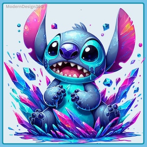 Stitch Gemstone Crystals Watercolor Splash | Clipart Images | Graphics and Artwork | Rainbow Aesthetic | PNG Cute Character Images